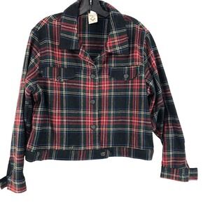 Home Grown short wool jacket women's L Christmas plaid colors tweed feel Y2K